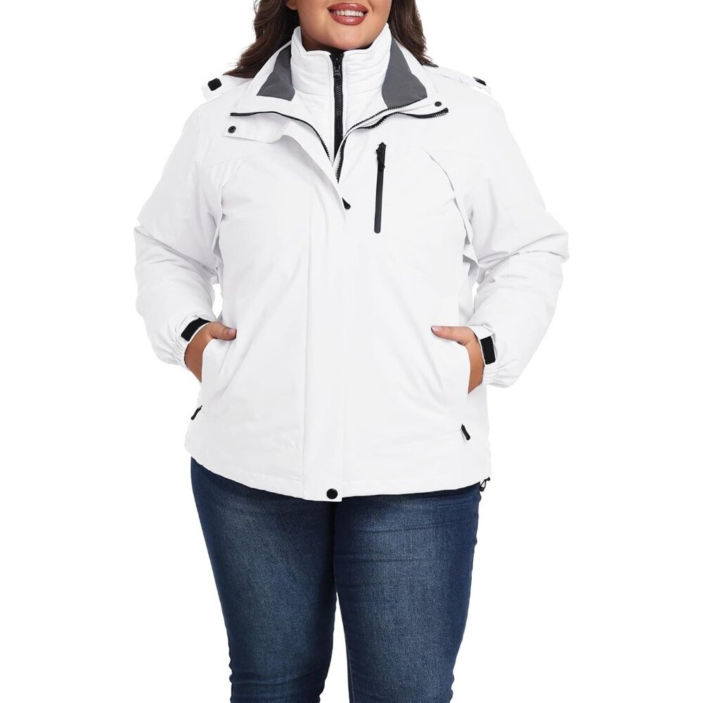 Women's Snowboarding White Hooded Ski Snow Jacket Coats Fabric Winter Waterproof